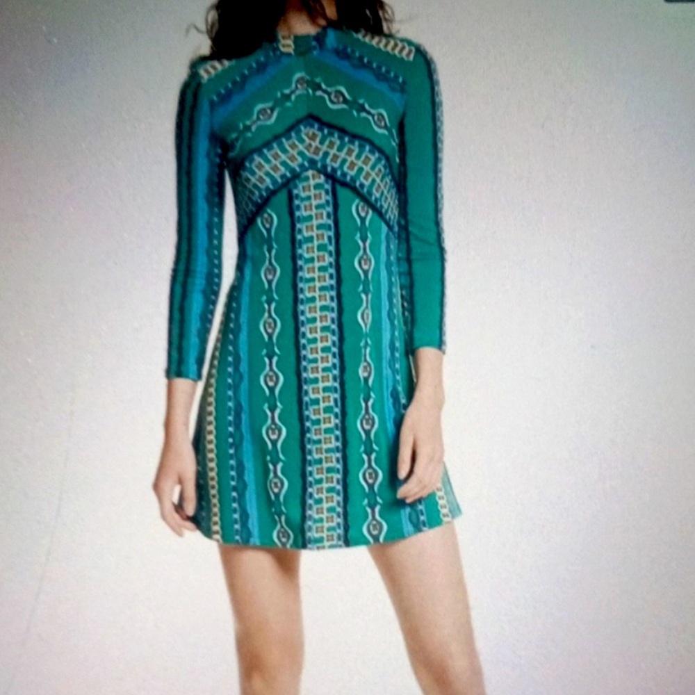 Free People women's Stella printed mini dress boho mock neck size Medium